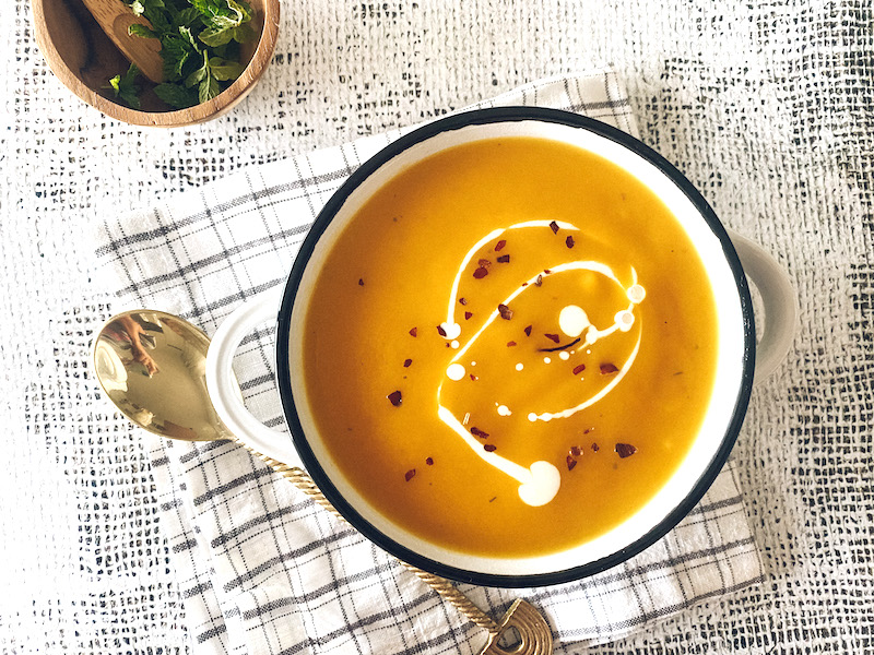Geroosterde pompoensoep met parmezaan croutons